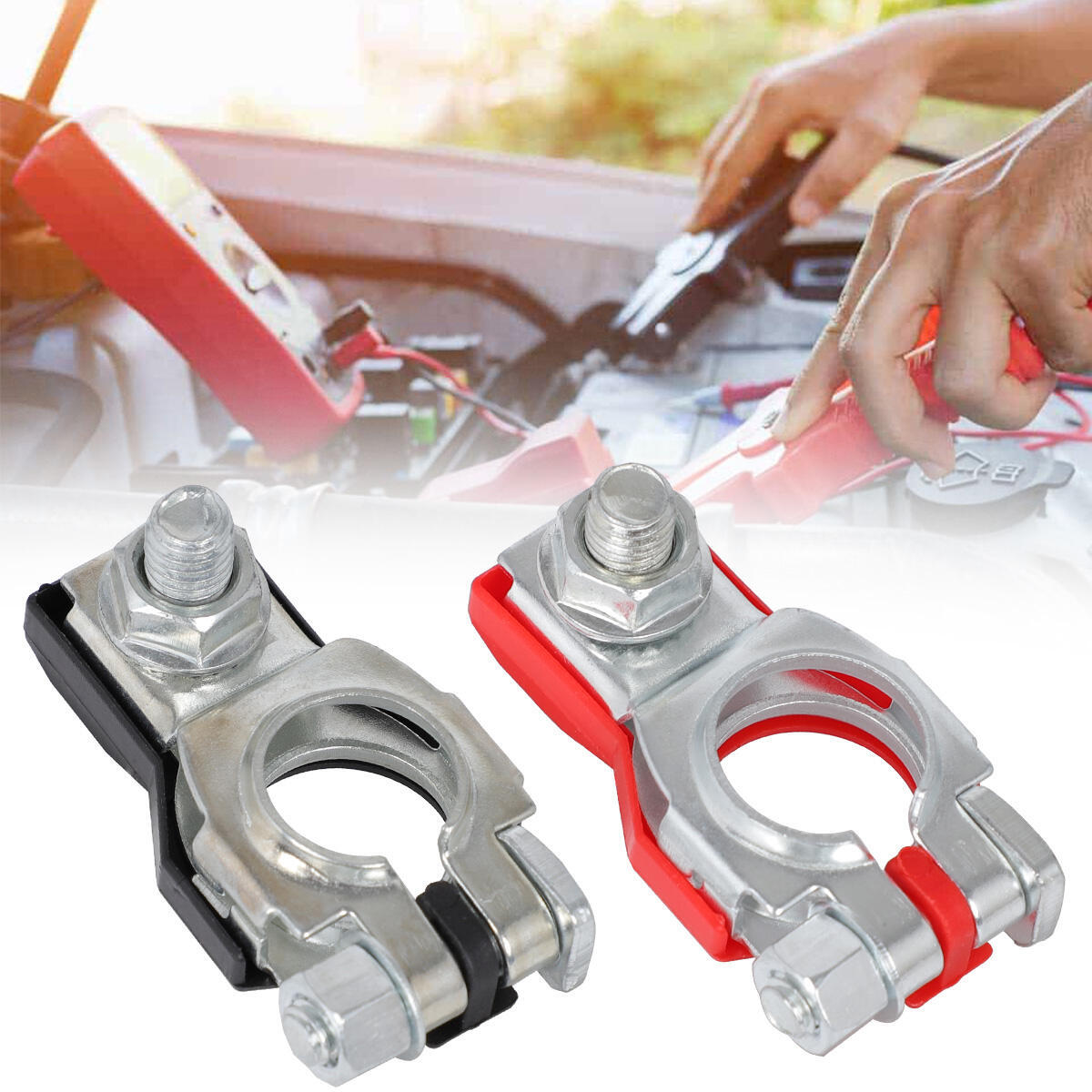 4PCS Battery Terminal Connector Top Post Positive Negative Heavy Duty Universal