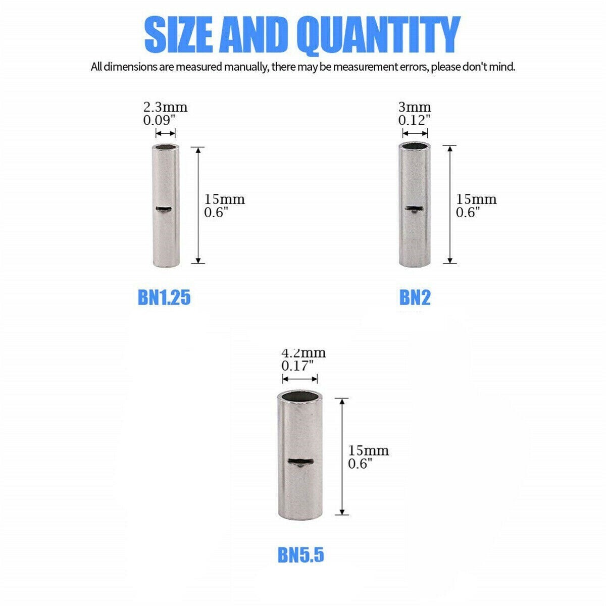 100x Tube Cable Lugs Butt Connector Crimp Connector Cable Connector Set 0.5-6mm²