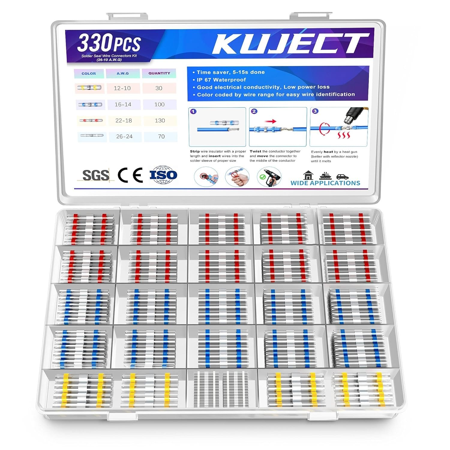 Self-Soldering Heat Shrink Connectors Kit – 330PCS for Automotive & Marine Use