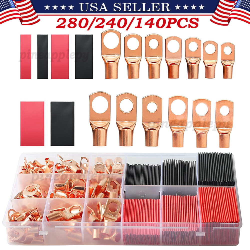 240Pcs Battery Wire Cable Lugs Ring Terminals Connectors with Heat Shrink Tubing