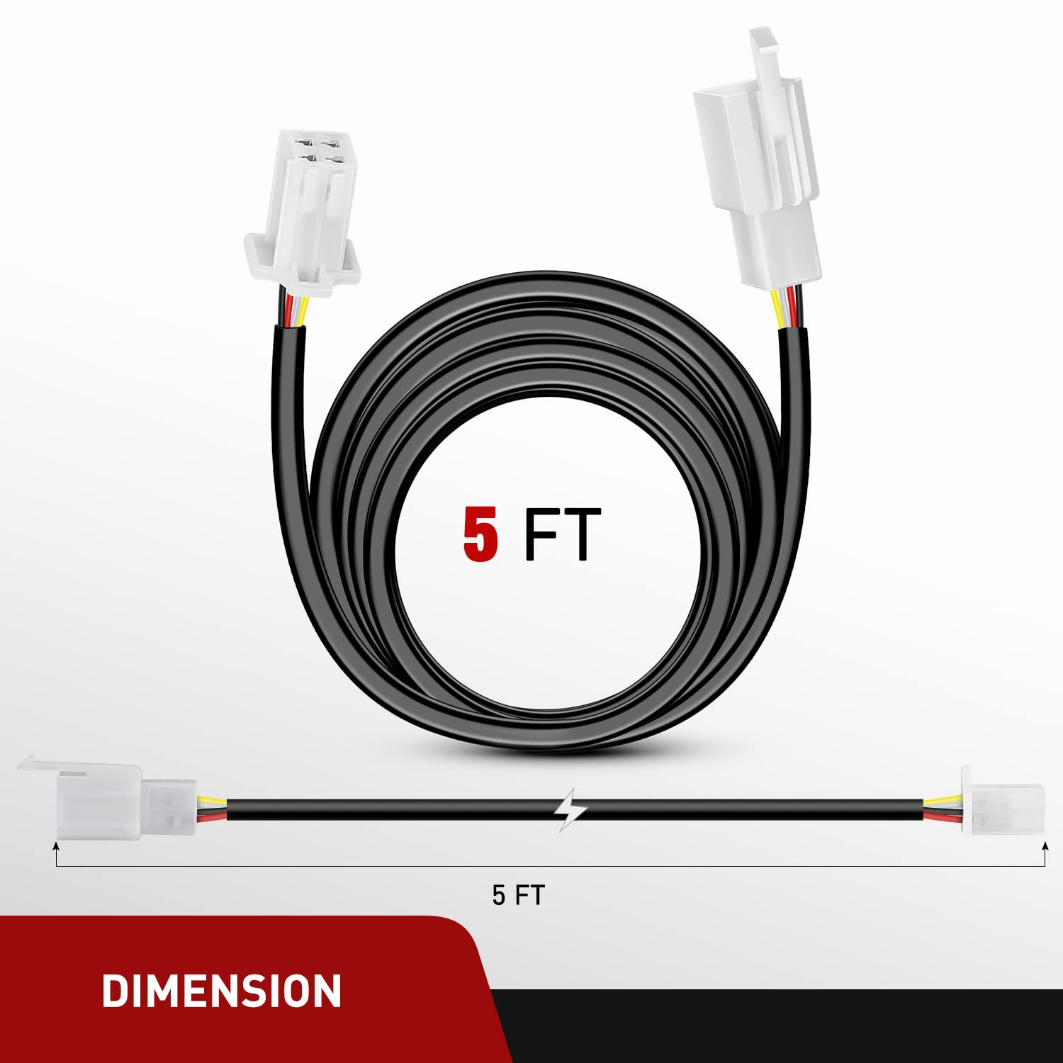 22AWG 5 Feet Plug and Play Dual Control Switch Wiring Harness Extension Kit for