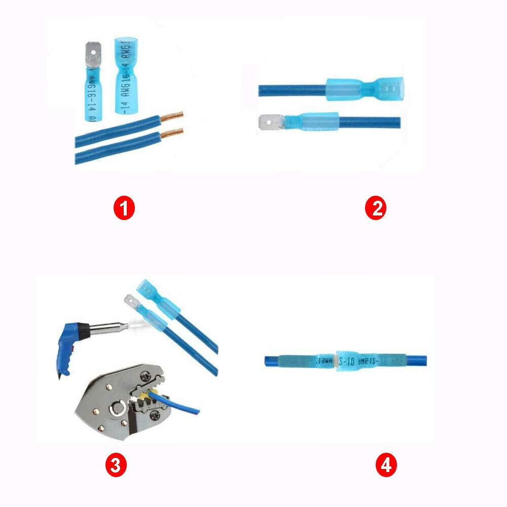 Blue 16-14 AWG Heat Shrink Connector Male Female Spade Crimp Terminal 50-200X
