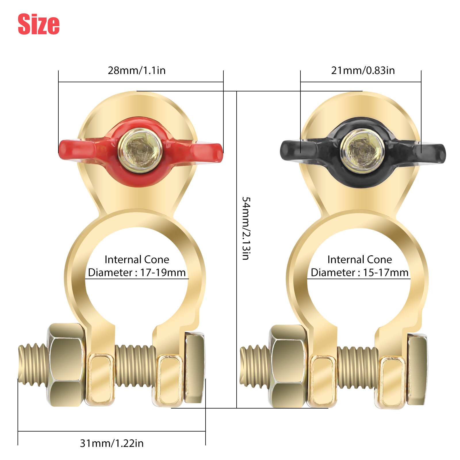 2x Solid Brass Battery Terminal Connector Top Post End Clamps Set for Car Marine