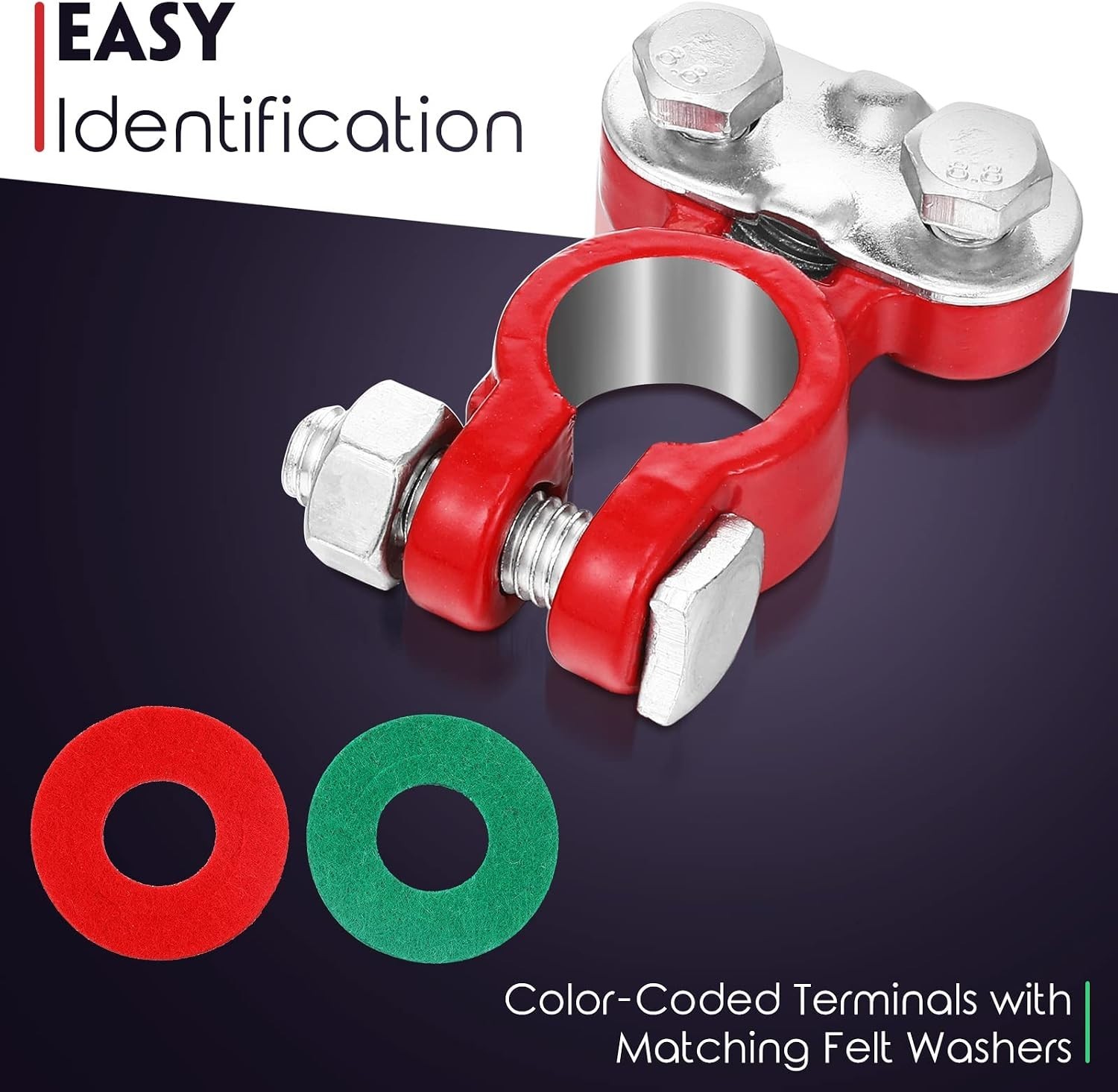 2 Pair Battery Connector Set with Anti-Corrosion Washers – Red & Black Cables