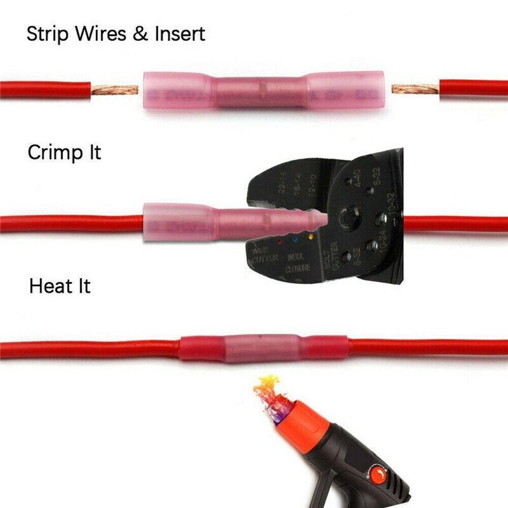 Heat Shrink Waterproof Wire Connectors Red 22-16 AWG Butt Seal Terminals