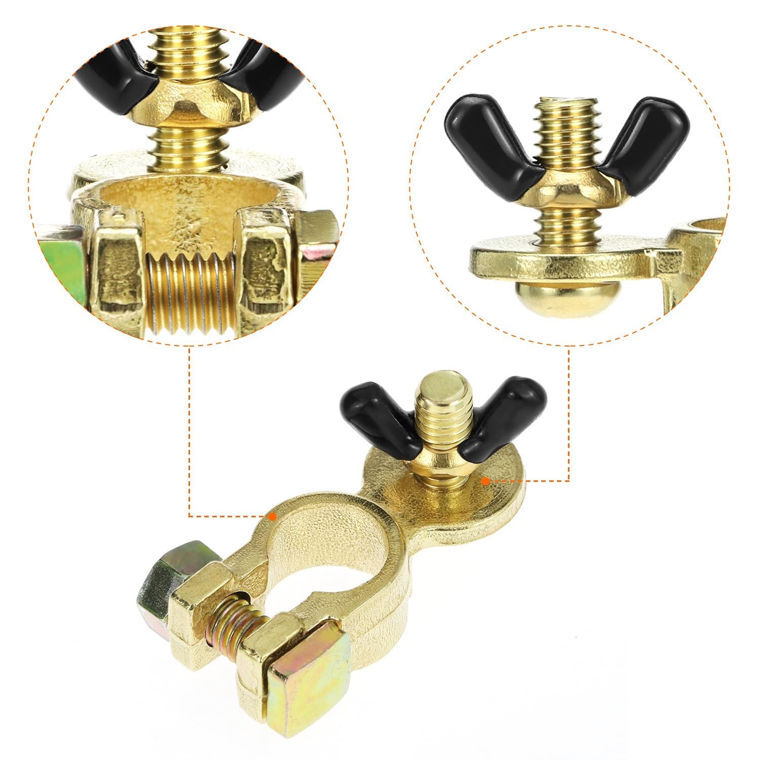 Marine Grade Brass Battery Terminal Connectors – 8 Pairs Top Post Clamps for Car