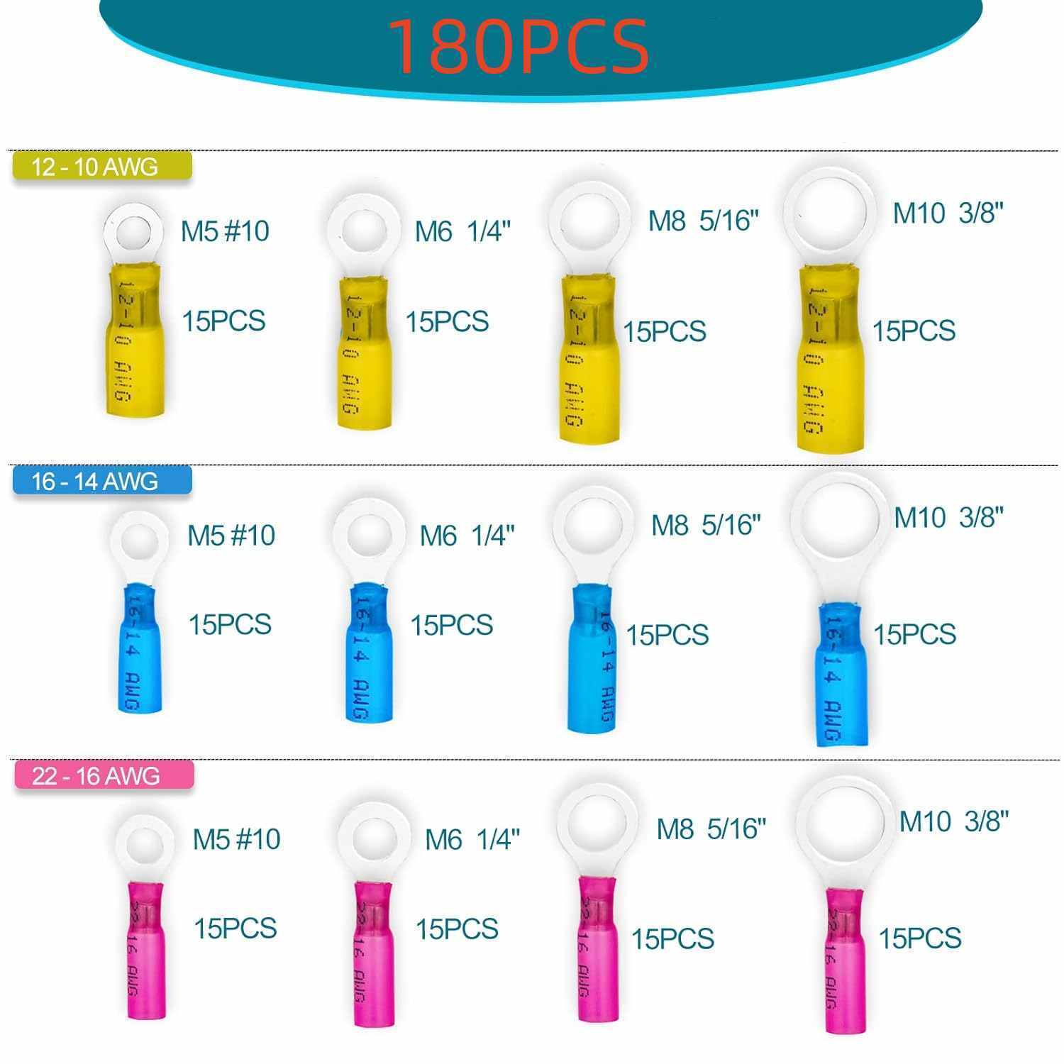 Wire Crimp Connectors Heat Shrink Ring Terminals Awage US Waterproof AWG 22-10