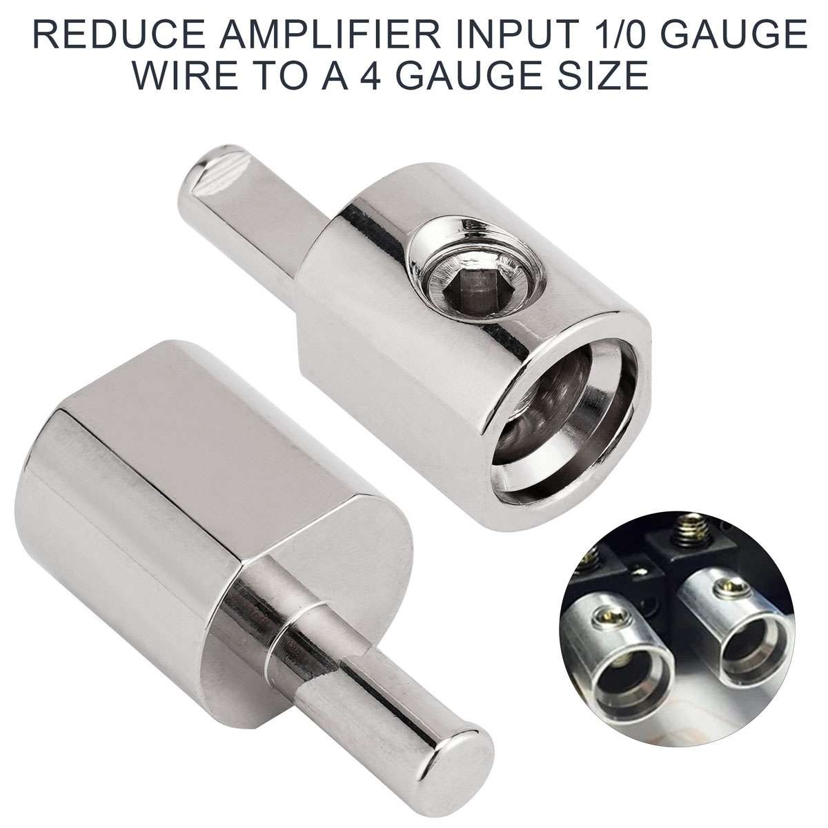 2PCS Amp Car Audio Amplifier Power and Ground 1/0 Gauge to 4 Gauge Input Reducer