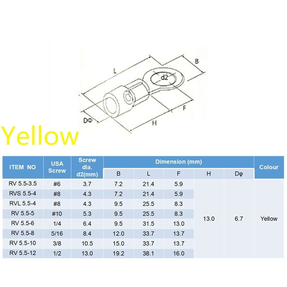 100PCS Insulated Ring Crimp Electrical Wire Connectors Spade Terminals 22-10AWG