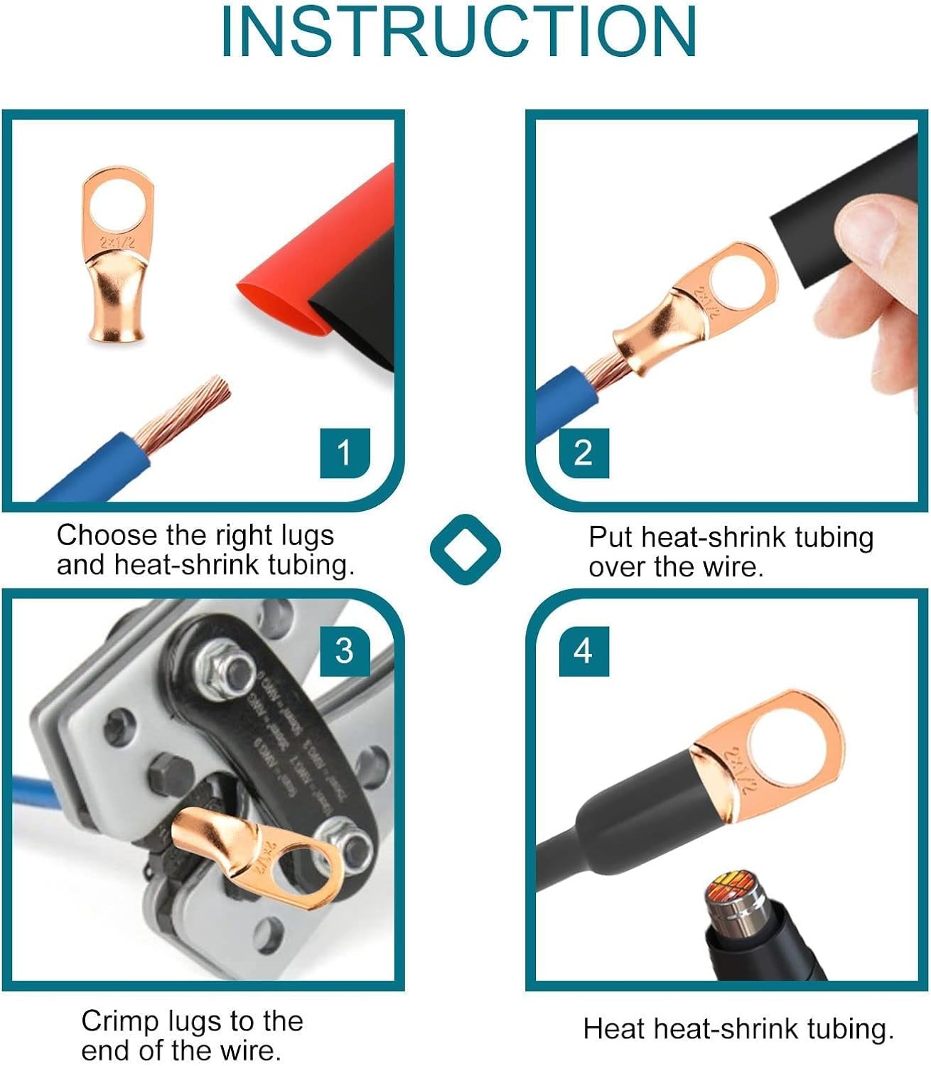 10PCS 4 Gauge Copper Lugs,3/8 Battery Cable Lugs,Wire Connectors