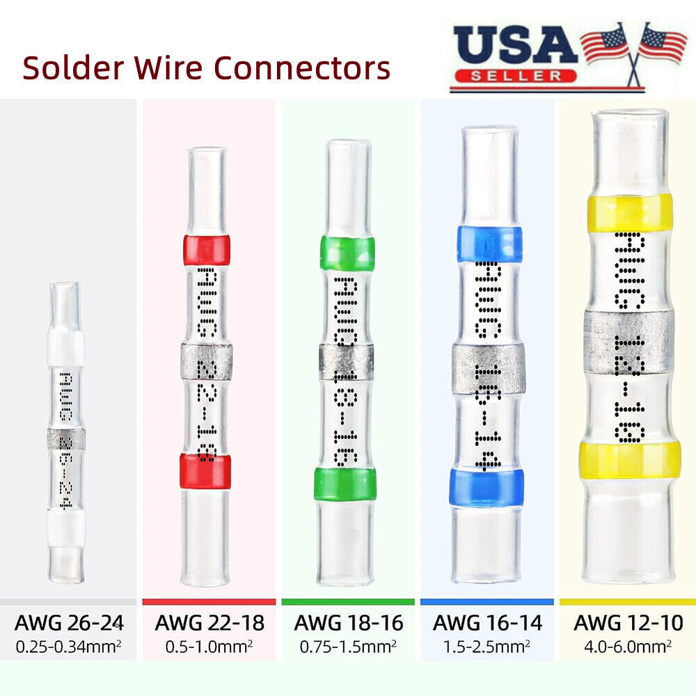 50/200X Solder Seal Sleeve Heat Shrink Butt Wire Connectors Terminals Waterproof