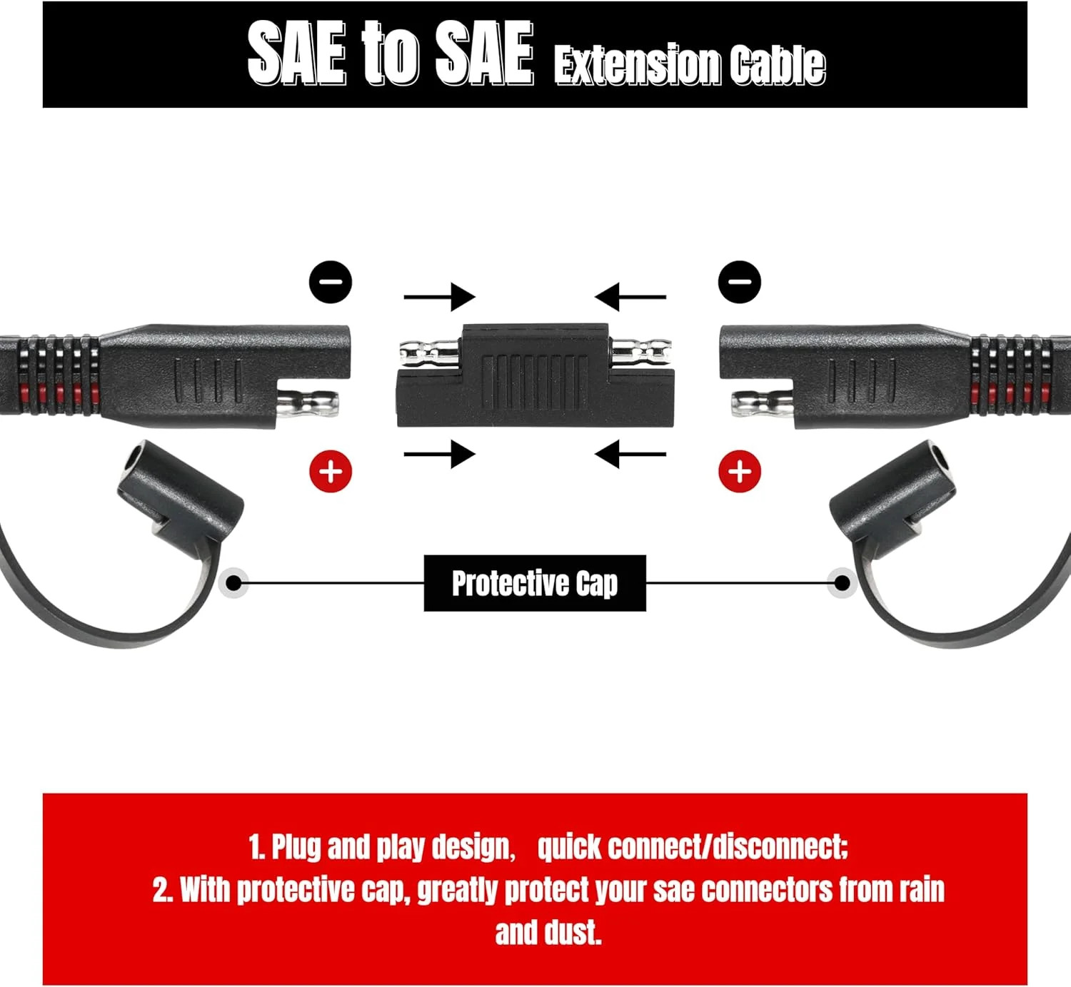 6FT 16AWG SAE Extension Cable, 16 AWG SAE Quick Disconnect Wire Harness 16 Gauge