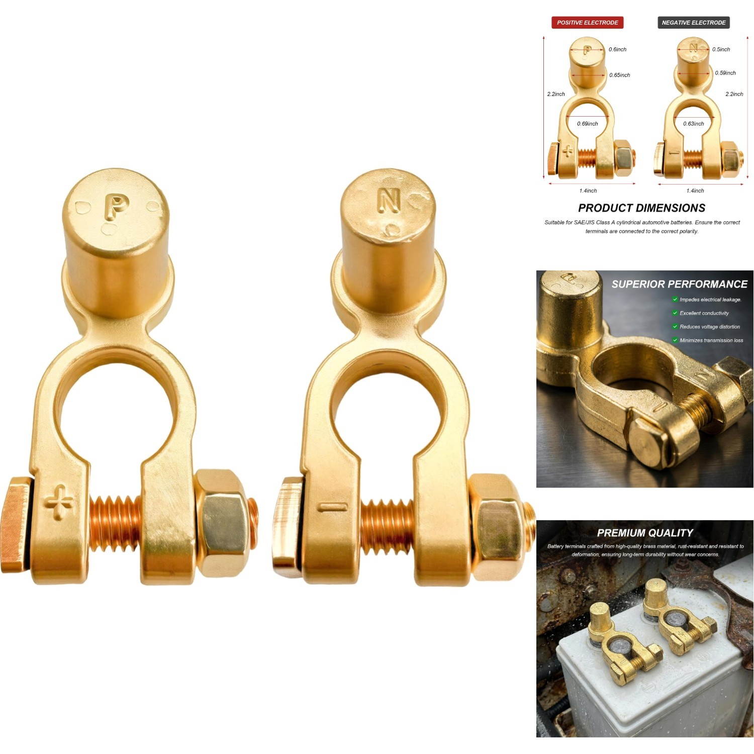 Brass SAE to JIS Car Battery Terminal Connectors Positive Negative Post Clamps