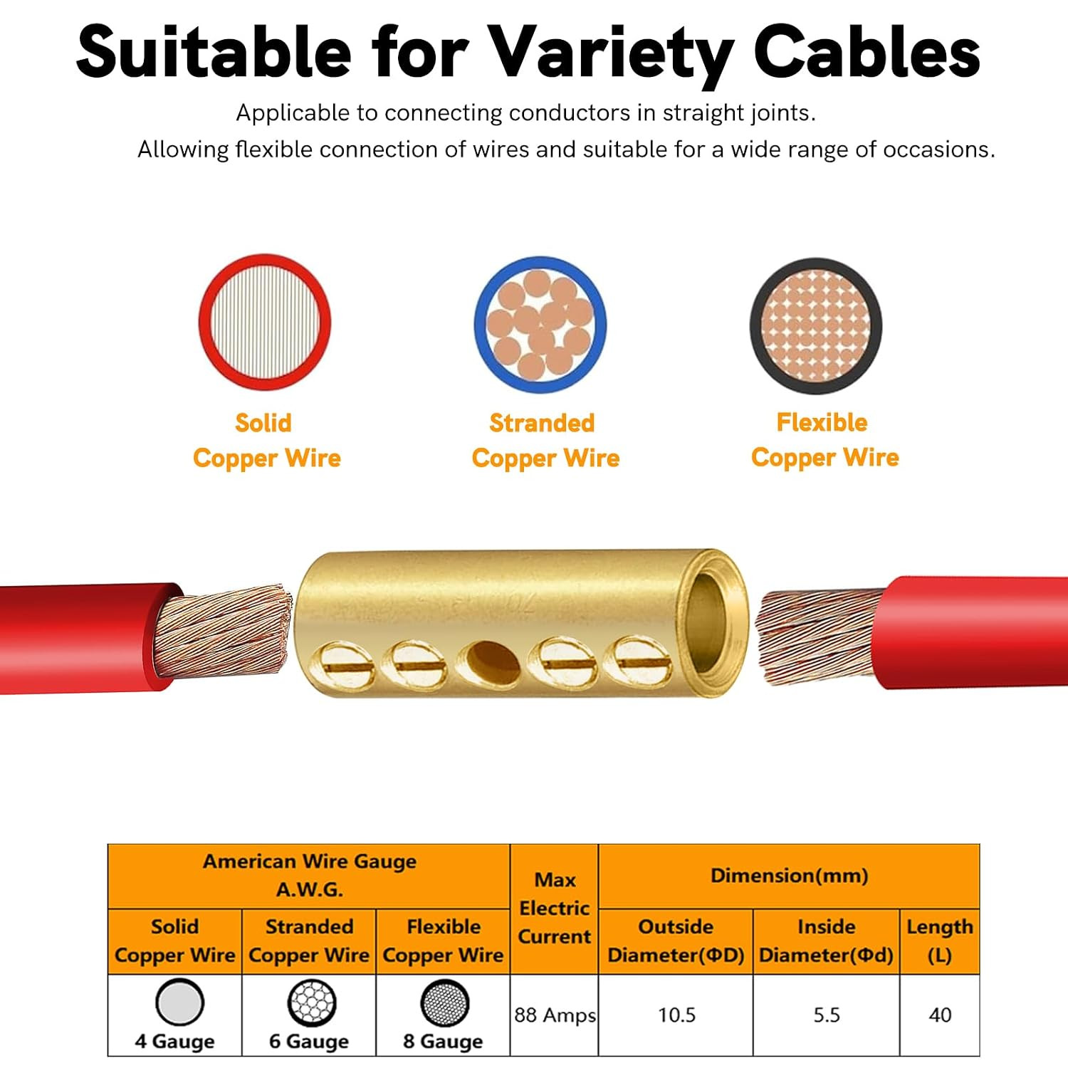 6 Gauge Wire Butt Connectors 6 PCS Brass Mechanical Butt Splice Connectors Kit 6
