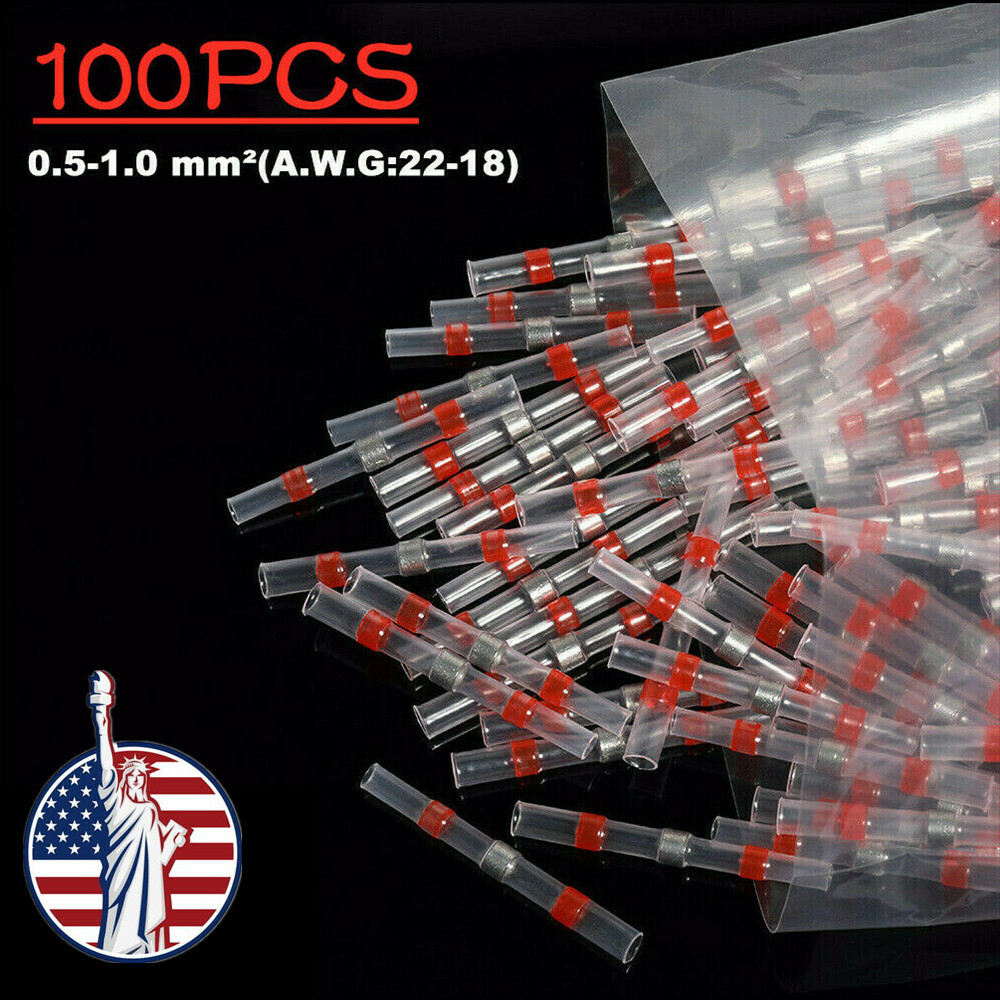 100Pcs Heat Shrink 22-18AWG Wire Connectors Solder Seal Tube Electric Terminals