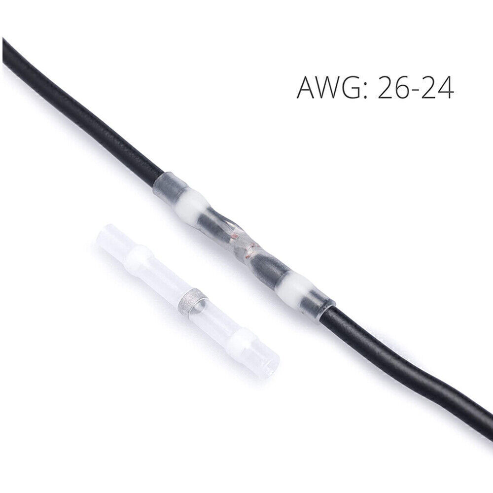 White 50pcs Solder Seal Sleeve 26-24AWG Heat Shrink Butt Wire Connector Terminal