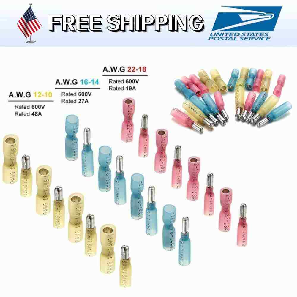 22-10AWG Crimp Connectors Heat Shrink Male Female Spade Bullet Terminals Wire