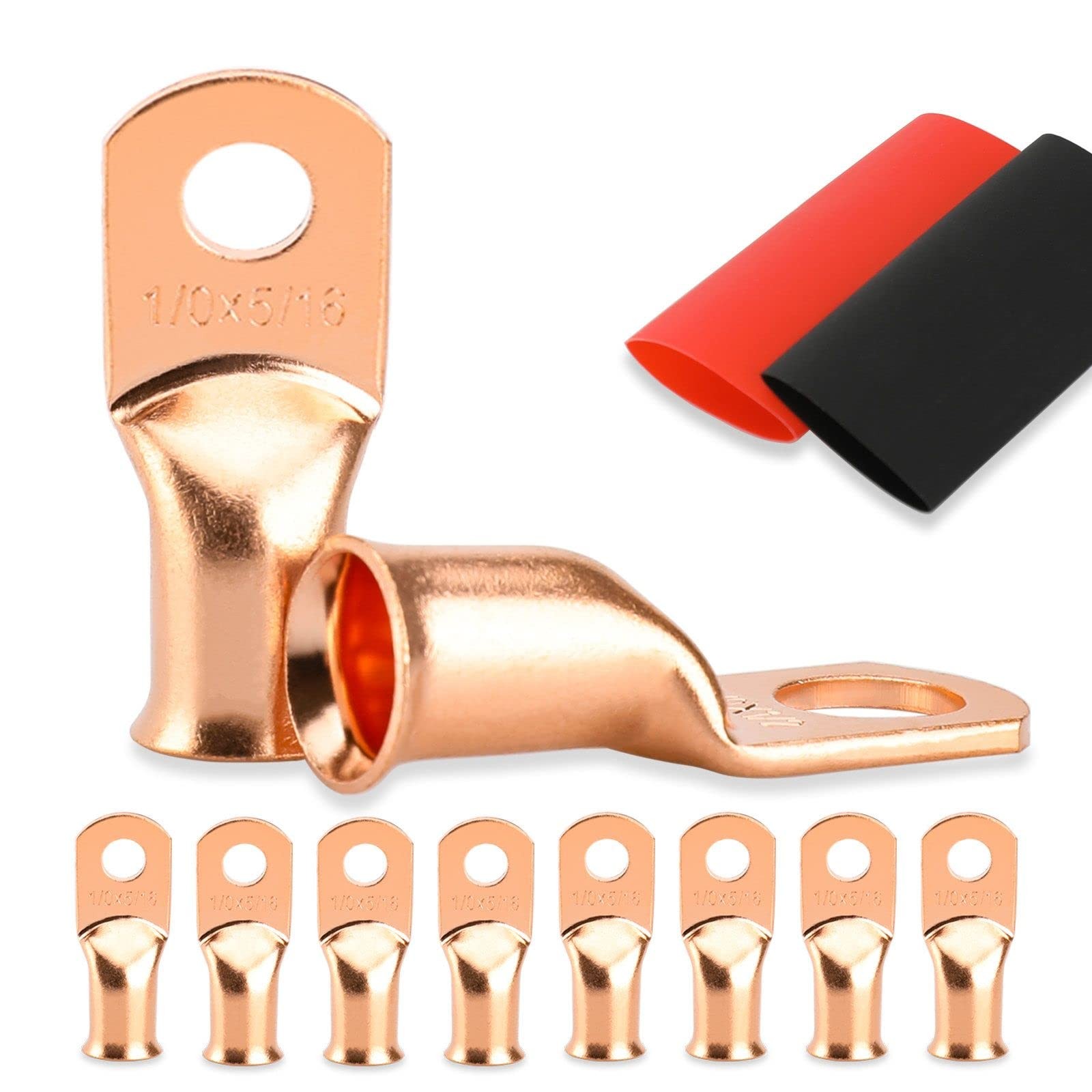 8PCS Battery Cable Ends, 1/0 Gauge Wire Connectors 1/0AWG*5/16″(M8), Copper