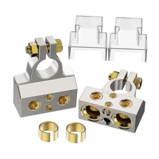 Battery Terminals, 0/2/4/8/10 Gauge Battery Terminal Connectors with Shims and