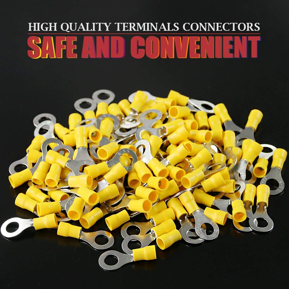 Hilitchi 100Pcs 12-10AWG Insulated Terminals Ring Electrical Wire Crimp Conne…