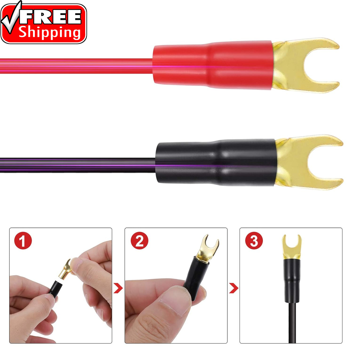 10 Pairs Copper Gold Plated 8 Gauge Strip Spade Terminal Spade Fork Adapters Con