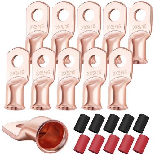 10PCS 2 AWG-5/16 Heavy Duty Battery Lugs with 3:1 Heat Shrink 2AWG-5/16″-10PCS