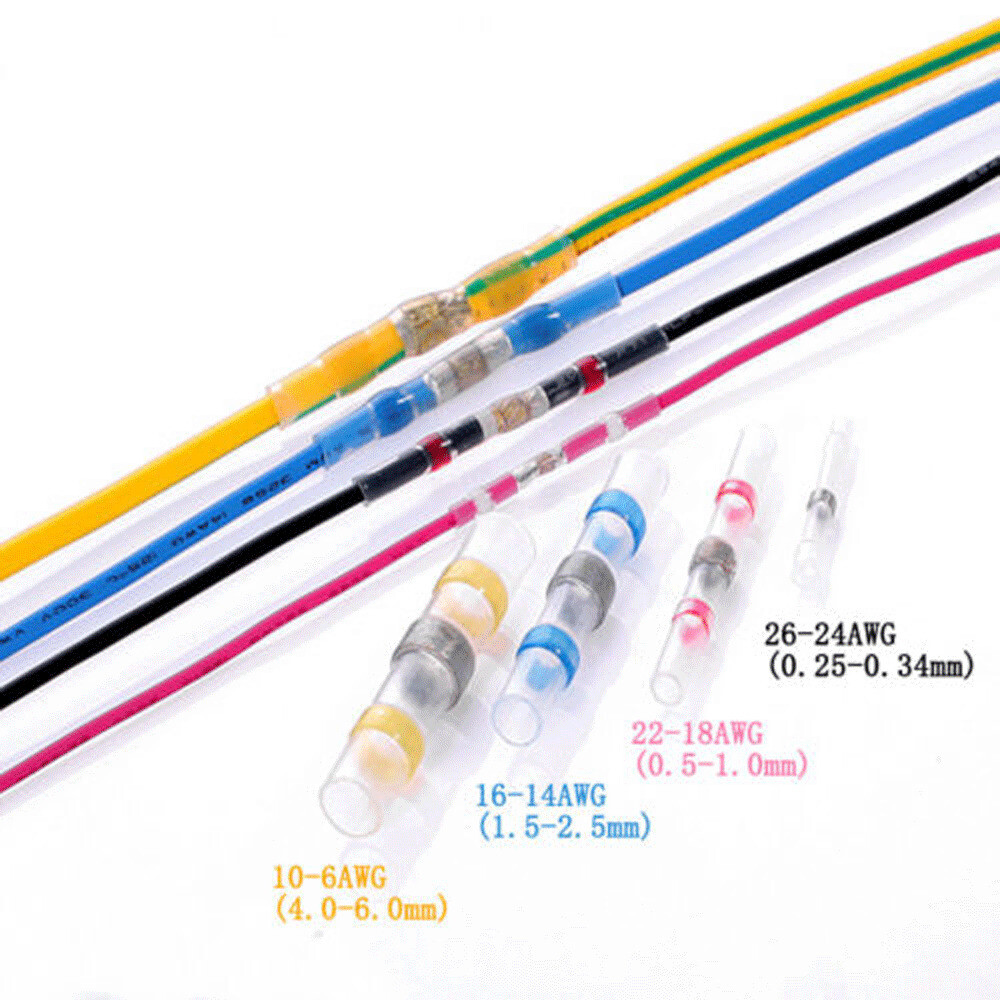 100pcs BUTT CONNECTOR Heat Shrink Solder Seal Sleeve Waterproof 26-10 AWG Wire