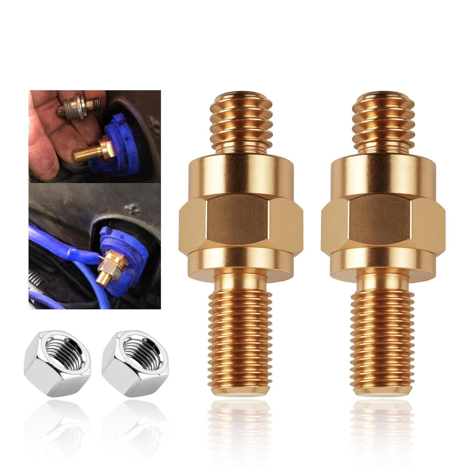 2 Set Side Post Battery Terminal Extension Bolt with Nuts,3/8″-16 Coarse and 3/8
