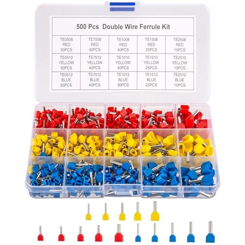 500pcs Double Wire Ferrules Kit – Twin Ferrule Connectors, AWG 14-22