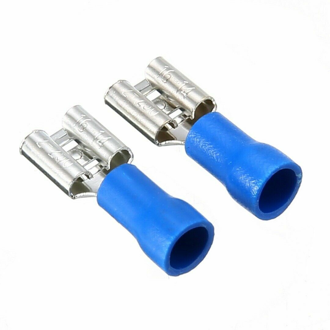 100X Female Spade Blade Wire Connectors Insulated Crimp Terminal 6.3mm Blue