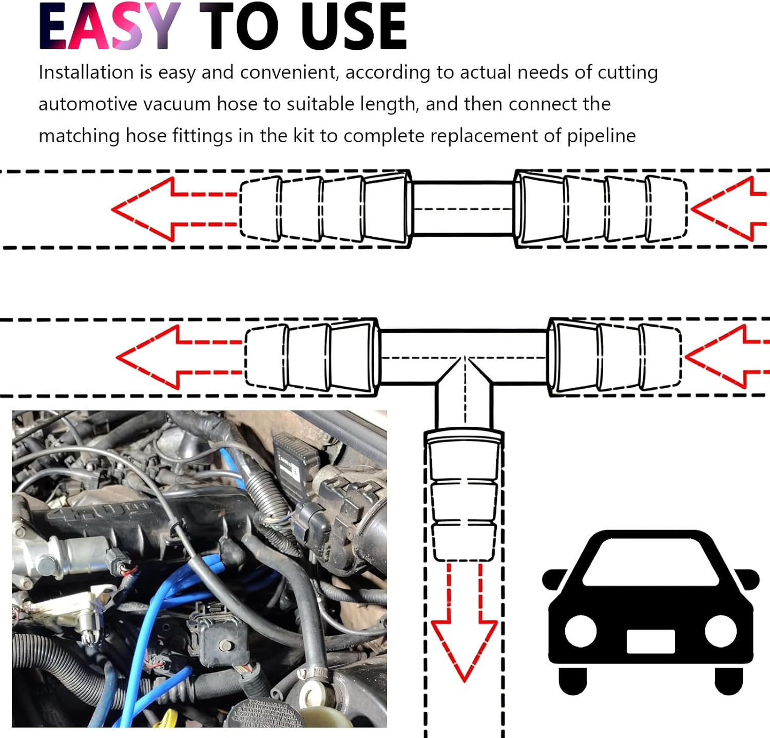 6PCS 5Ft Vacuum Lines Automotive with 64PCS Connectors,Multi-Size Silicone Vacuu