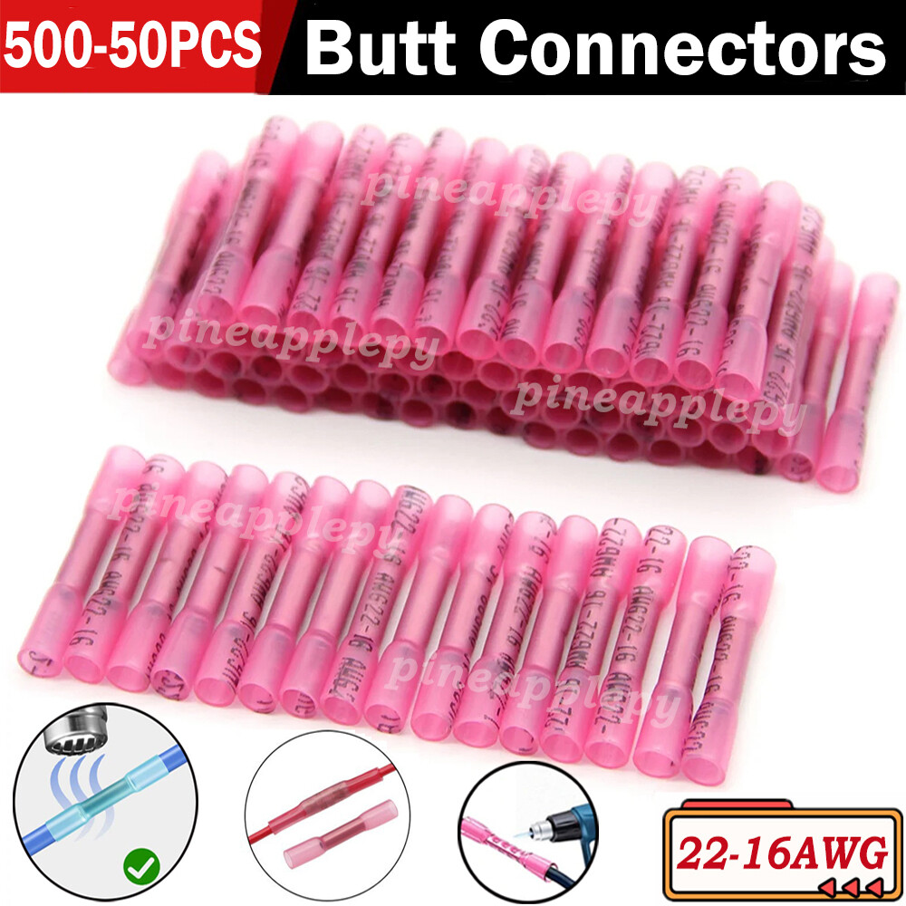500X Waterproof Heat Shrink Butt Splice Wire Connector Insulated Crimp Terminals