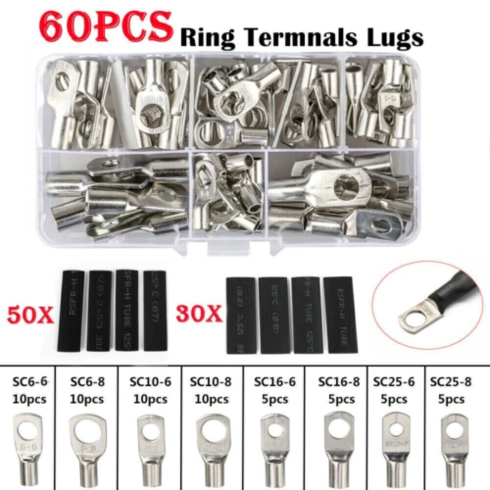 200/140x Assorted Copper Ring Lugs Terminal Wire Bare Cable Crimp Connectors Kit
