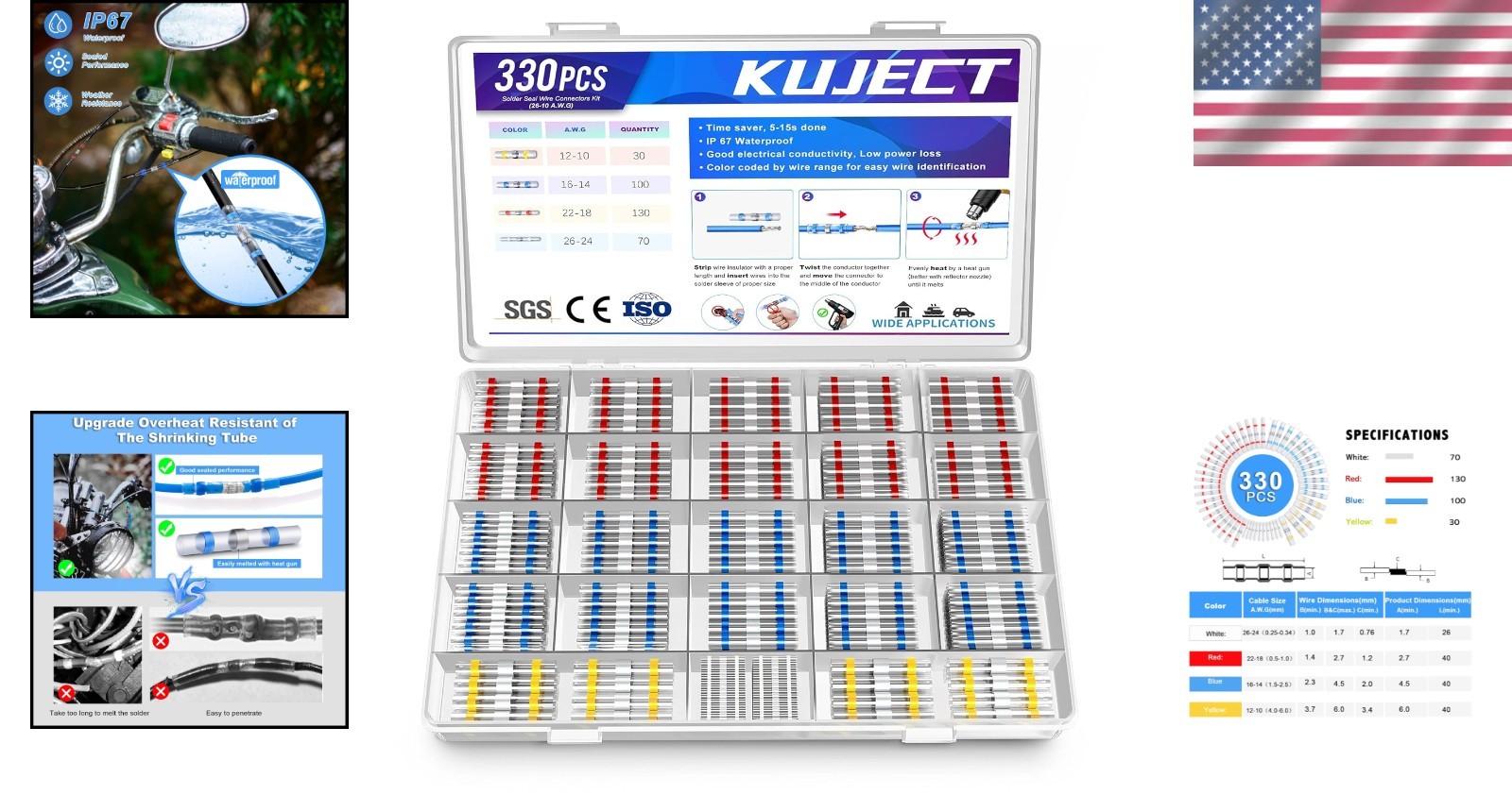Self-Soldering Heat Shrink Connectors Kit – 330PCS for Automotive & Marine Use