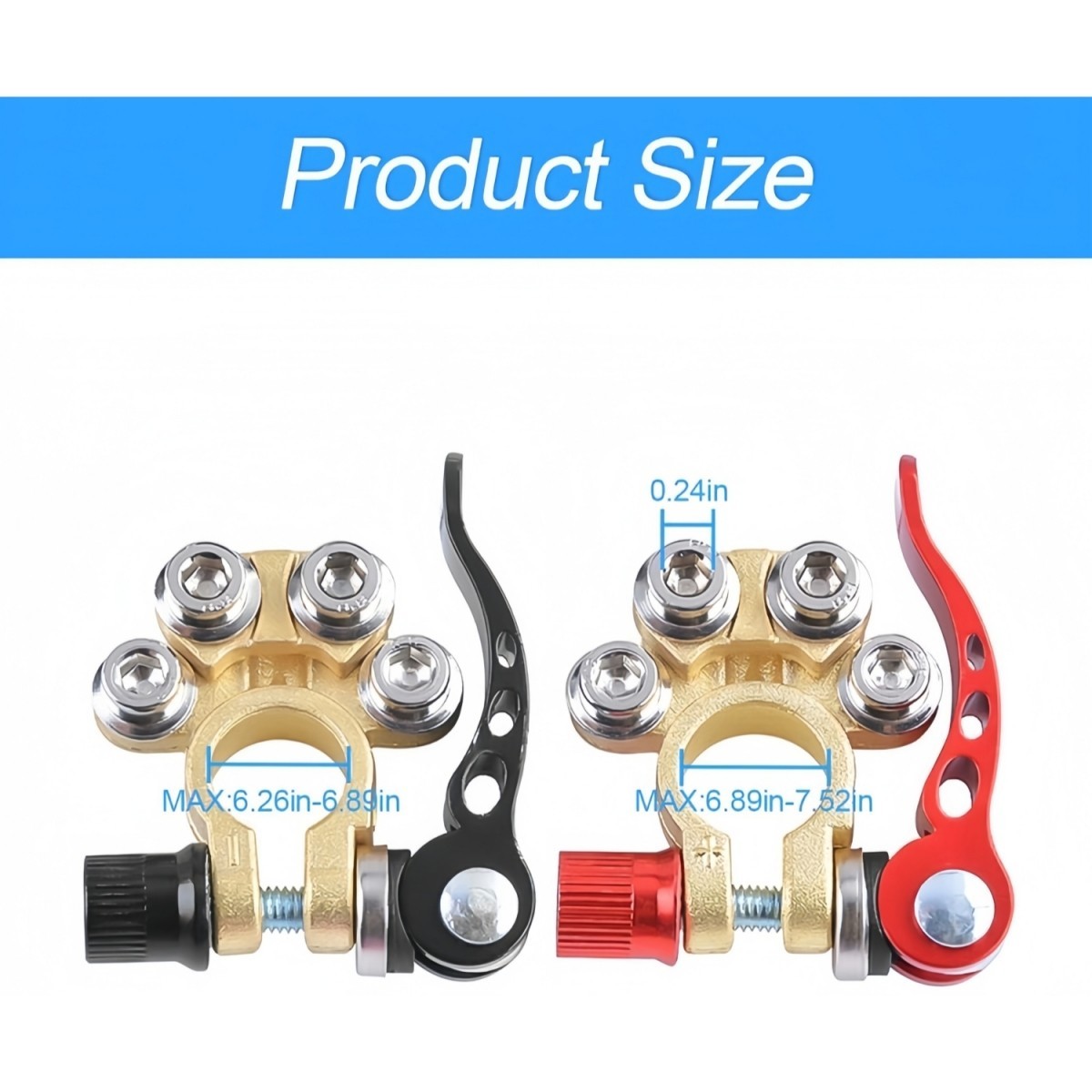 4 PCS 4-Way Quick Release Battery Terminal Clamps–SAE/JIS Type A Post Connectors