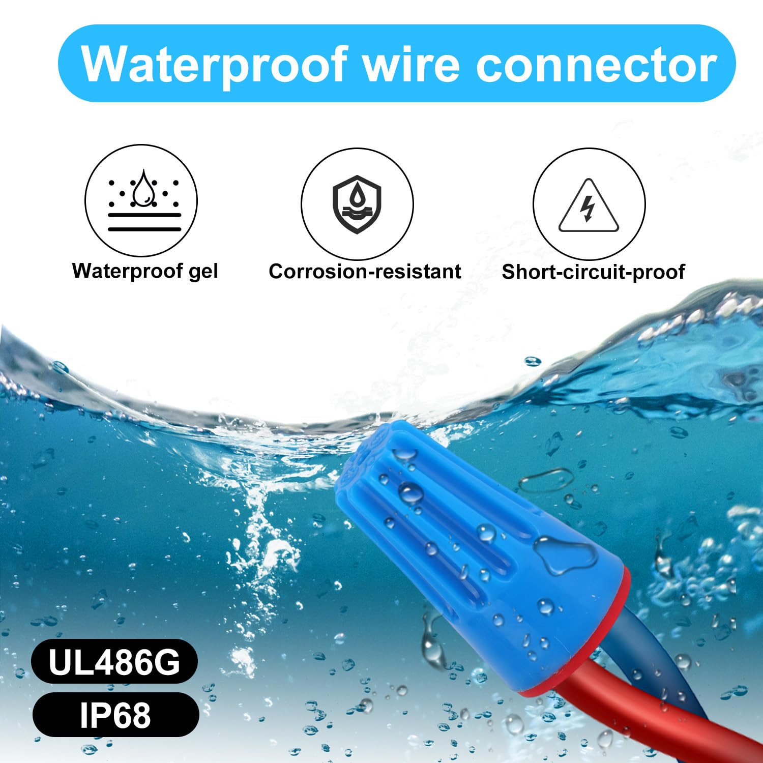 50pcs Waterproof Wire Electrical Connectors, 22AWG-14AWG Low Voltage Outdoor Cap