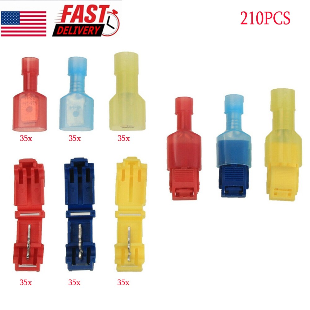 210ppcs T-Taps Wire Connectors Quick Splice Terminals Insulated Crimp Cable Kits