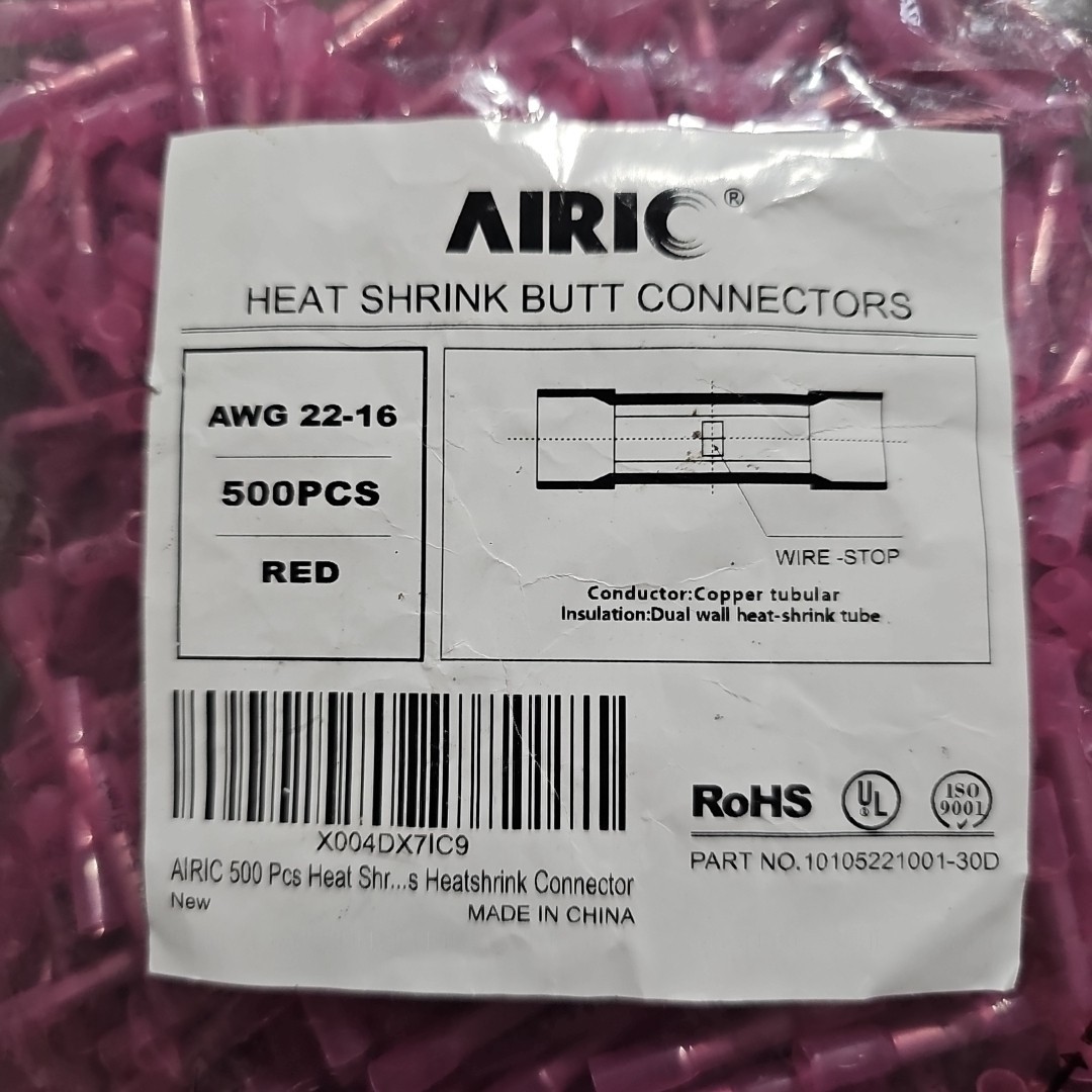 AIRIC Heat Shrink Butt Connectors 22-16 AWG, 500 Pcs Waterproof Electrical Crimp