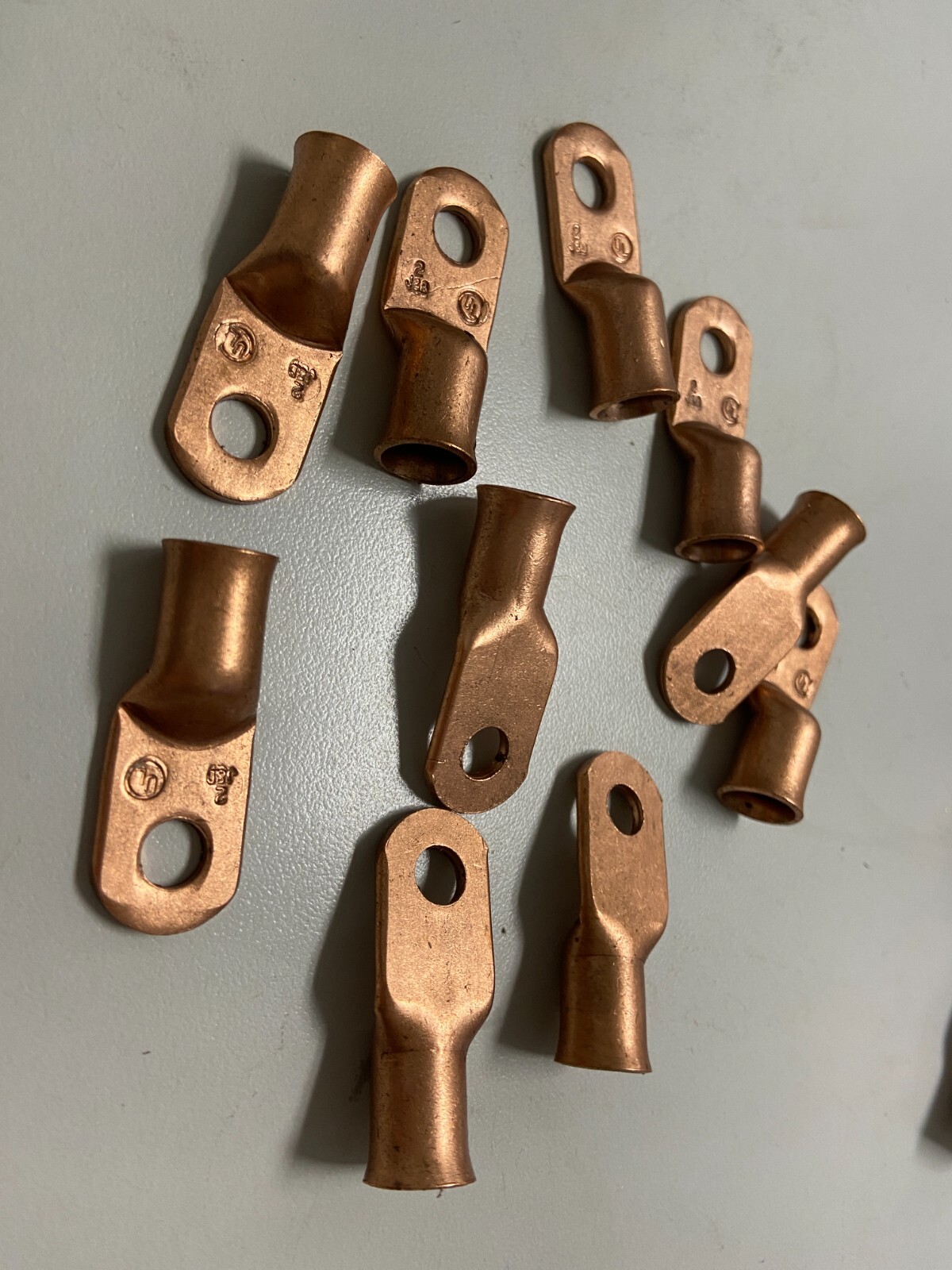 (10) 2 gauge awg 1/4 hole bare Copper Cable Lug Ring Terminal USA