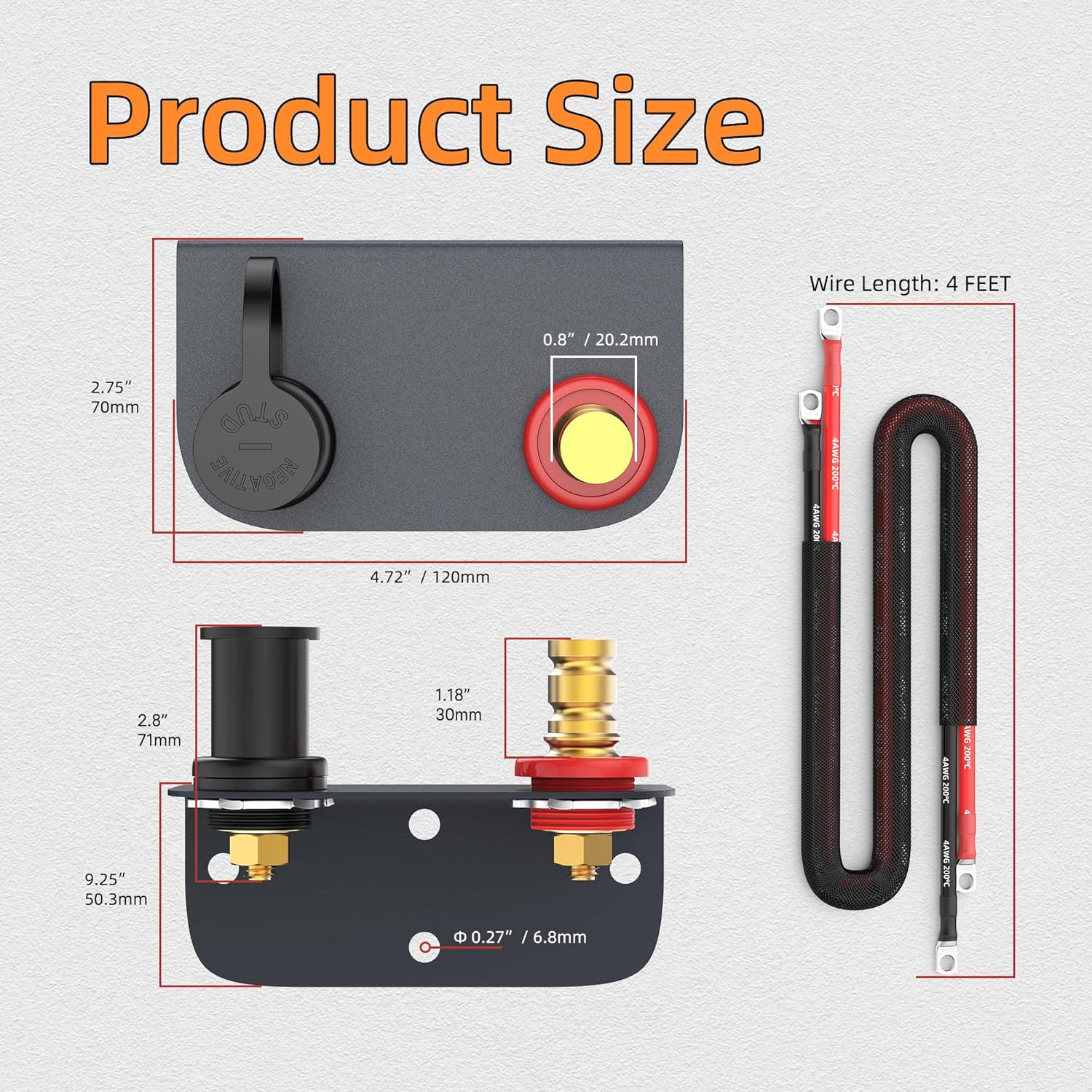 Remote Battery Terminals 3/8″ Stud Battery Jump Post with Heavy Duty Mounting Br