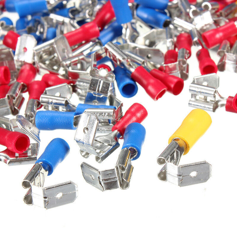 75pcs Insulated 6.3mm Piggyback Spade Crimp Terminal Connectors Assorted 1/4″