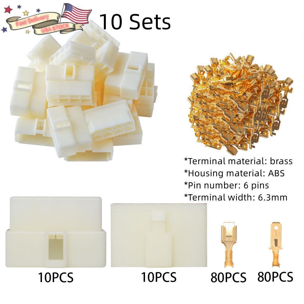 10Sets 8-Pin Motorcycle Male/Female Plug Socket Wire Connectors 6.3mm Electric