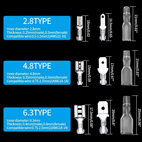 360 Pcs 2.8/4.8/6.3mm Male and Female Wire Spade Connectors, Quick Splice