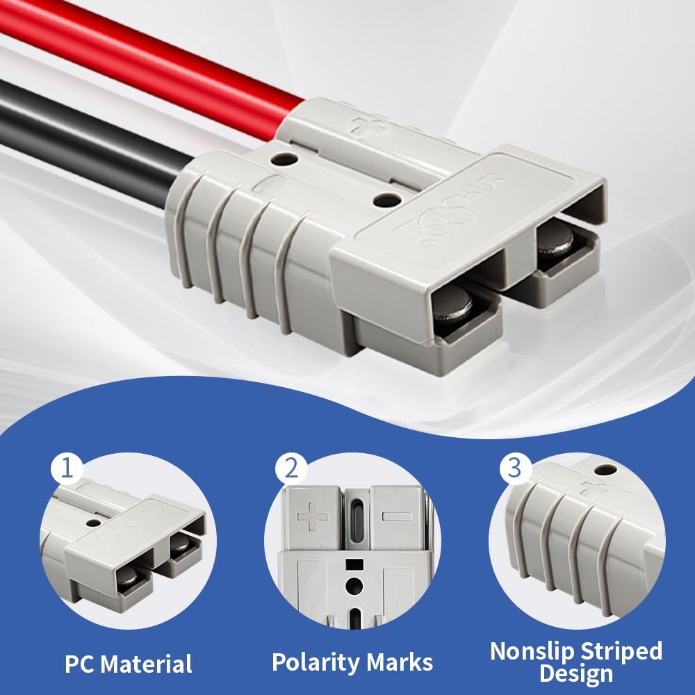2 Pcs Battery Quick Connector, Anderson Connector 50A Kit, Plug 8 Guage 1.64f…