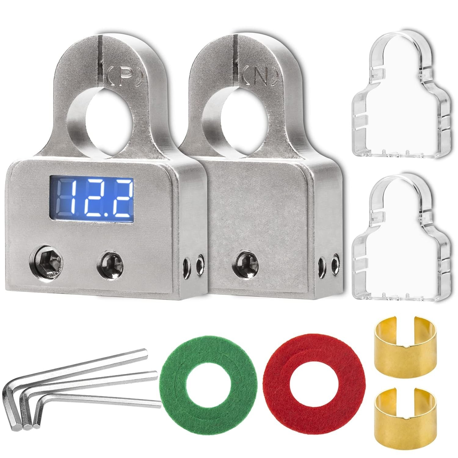 Heavy Duty 0/4/8 AWG Battery Terminals with Integrated Voltmeter for Vehicles