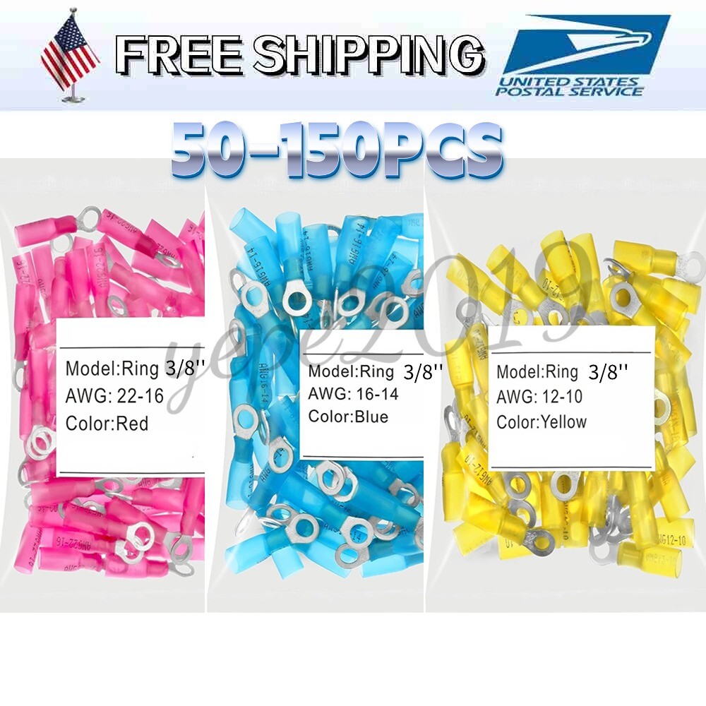 Wire Crimp Connectors Waterproof Heat Shrink Ring Terminals M103/8” US