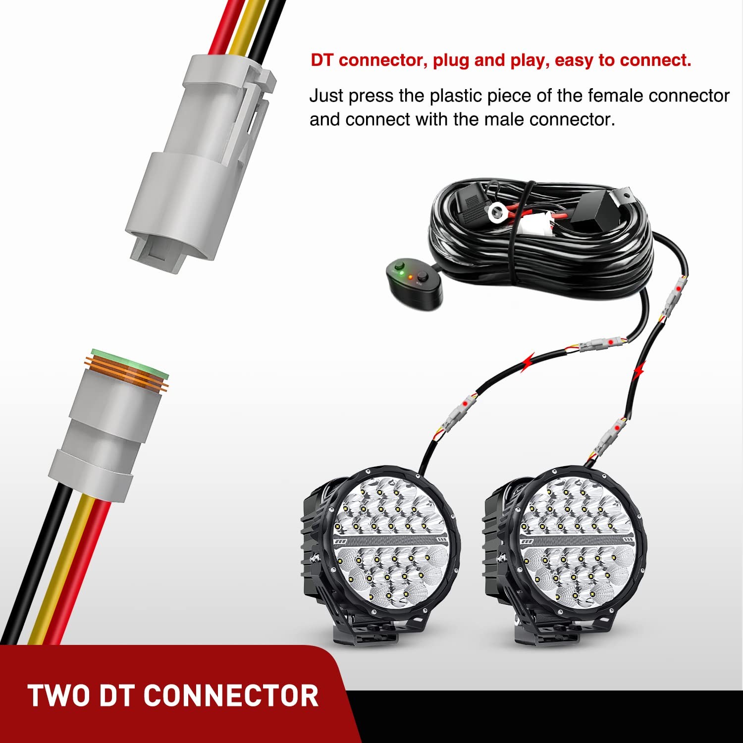 Nilight 2 PCS 16 AWG 10 Feet 3 Pin DT Connector Wiring Harness Extension Kit Plu