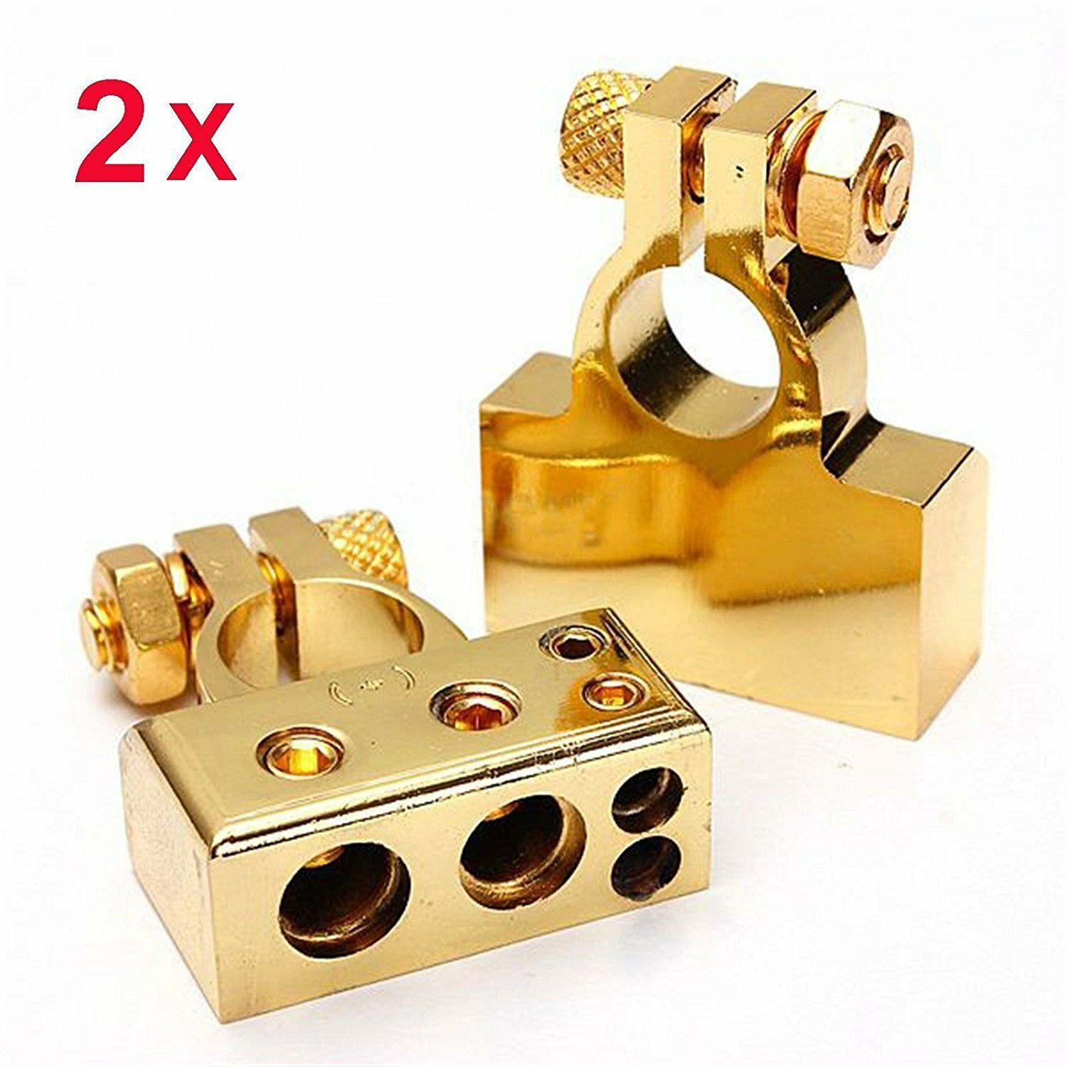 Gold #1 1/0 2 4 8 Gauge AWG Car Battery Terminal Positive & Negative Set