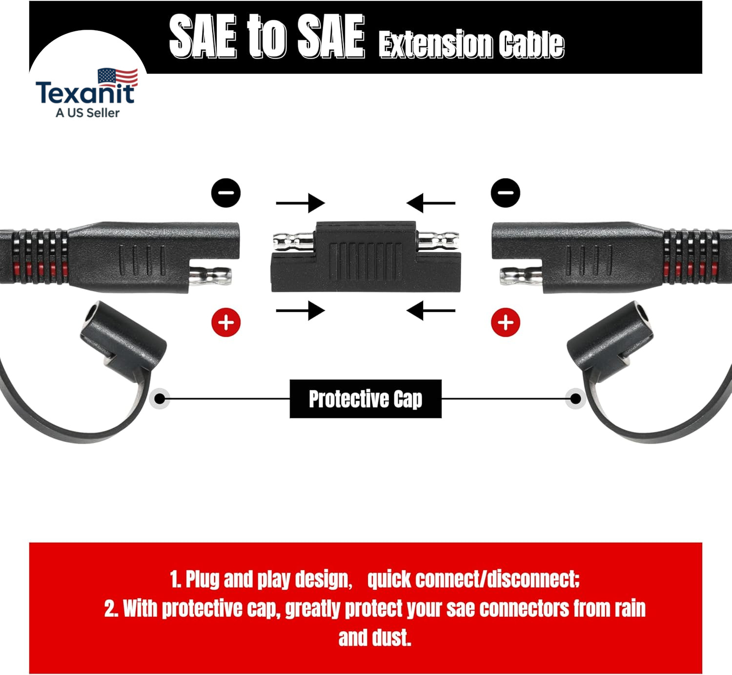 6FT 12AWG SAE Extension Cable, 12 AWG SAE to SAE Quick Disconnect Wire Harness 1