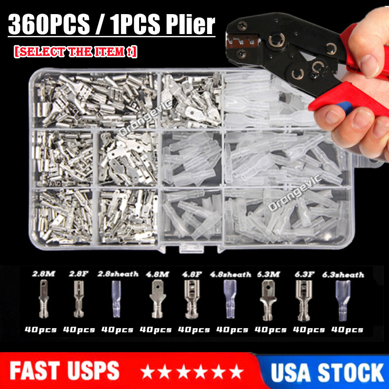 360PCS 2.8/4.8/6.3mm Spade Electrical Wire Connectors Ma/Fe Crimp Terminal/Plier